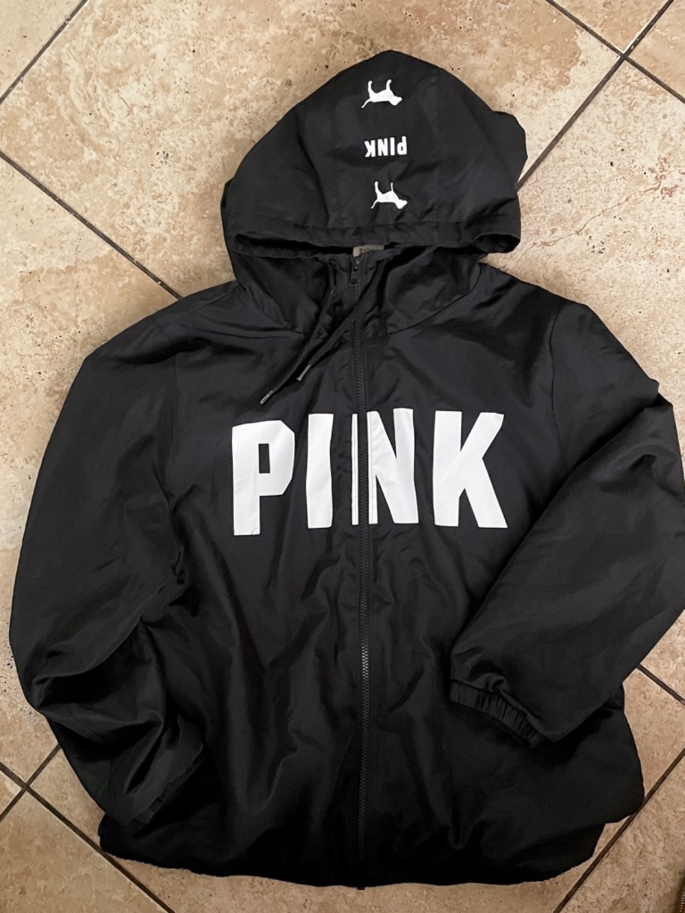 Victoria's Secret PINK Black Windbreaker Jacket with White Label